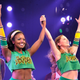 Bring It On: The Musical cast members Adrienne Warren and Taylor Louderman, neither of whom, presumably, will get within 100 miles of Bring It On: Halloween.
